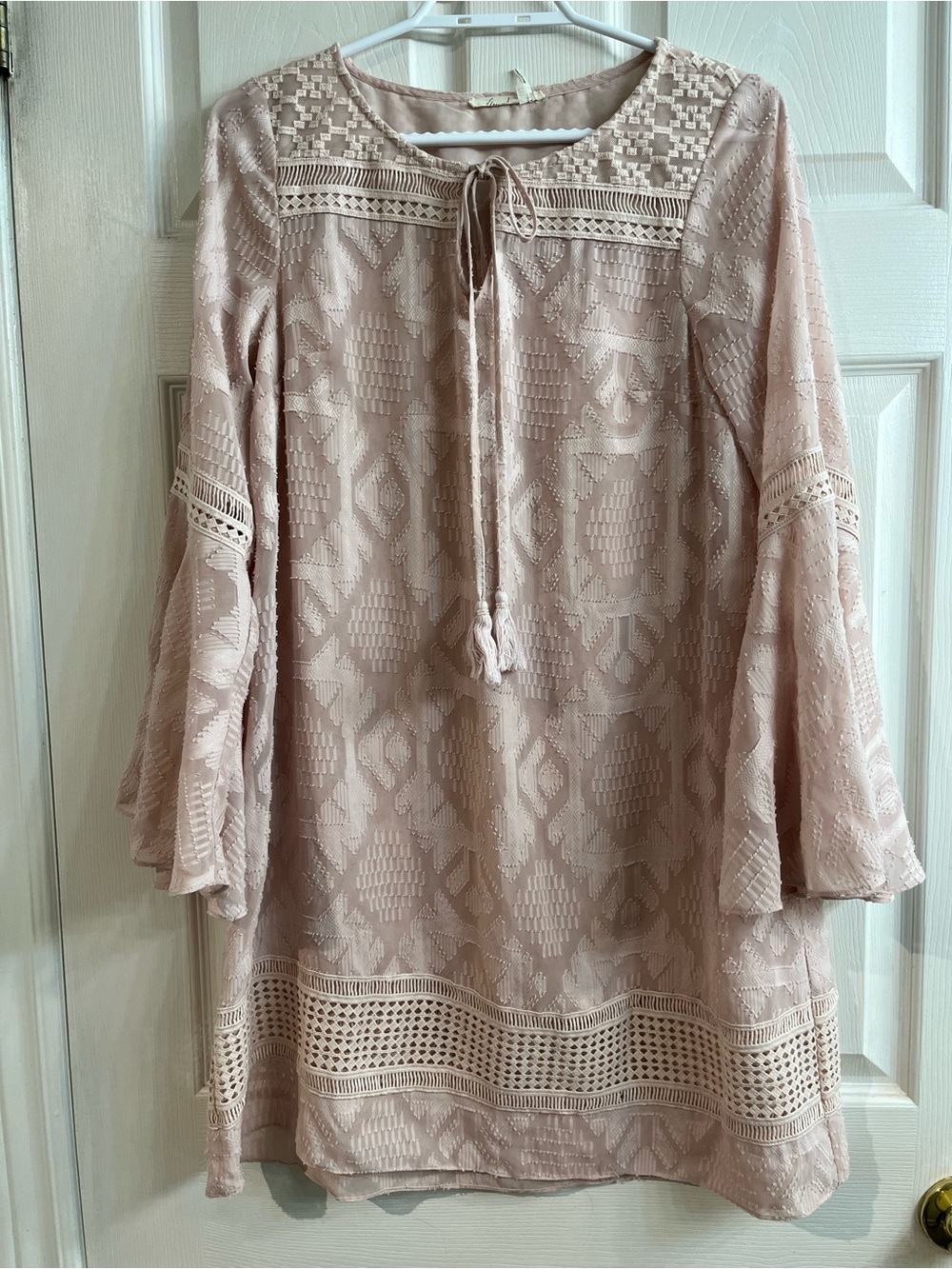 Anthropologie Floreat Blush Pink Lace Shift Tunic Dress Boho size 4